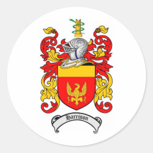 PEGATINA REDONDA HARRISON FAMILIAR CREST - HARRISON COAT OF ARMS