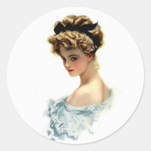 Pegatina Redonda Harrison Fisher Chica en azul