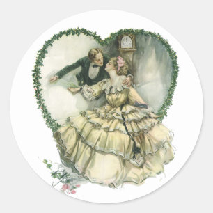 Pegatina Redonda Harrison Fisher vintage, novia y novio de Navidad