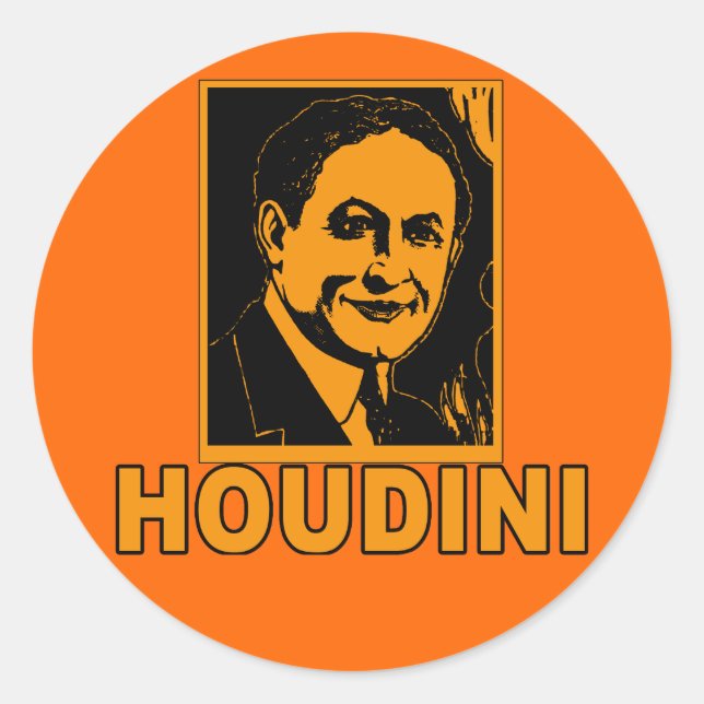 Pegatina Redonda Harry Houdini Poster T camisetas, tazas, regalos (Anverso)