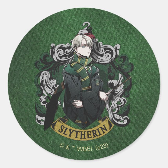 Pegatina Redonda HARRY POTTER™ | Anime Draco Malfoy House Escudo (Anverso)