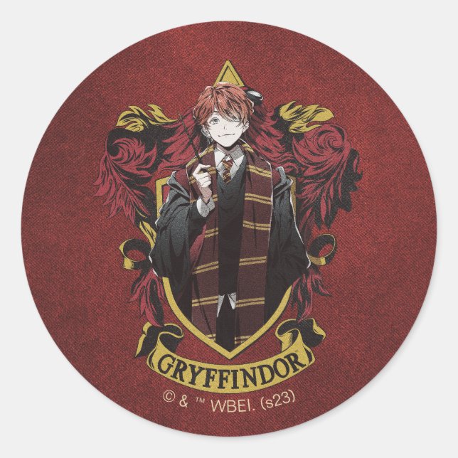 Pegatina Redonda HARRY POTTER™ | Anime Ron Weasley House Escudo (Anverso)