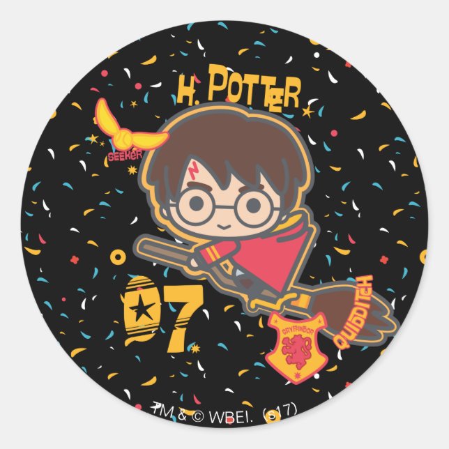 Pegatina Redonda Harry Potter Caricatura Buscador de Quidditch (Anverso)