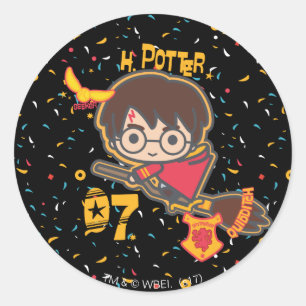 Pegatina Redonda Harry Potter Caricatura Buscador de Quidditch