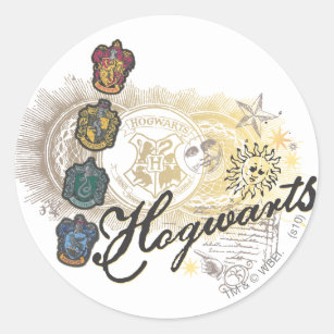 Pegatina Redonda Harry Potter   Casas Hogwares - Color completo