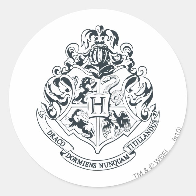 Pegatina Redonda Harry Potter| Coplín Hogwares - Blanco y negro (Anverso)