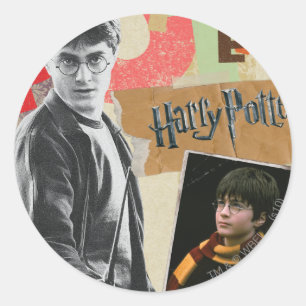 Pegatina Redonda Harry Potter entonces y ahora