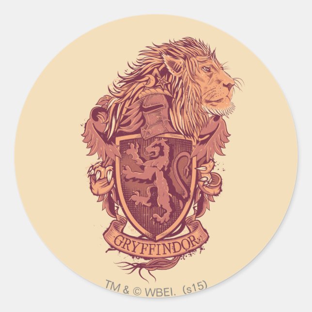 Pegatina Redonda Harry Potter | Gryffindor Lion Escudo (Anverso)