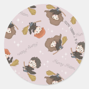 Pegatina Redonda HARRY POTTER™, Hermione y Ron Flying Pattern