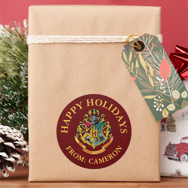 Pegatina Redonda Harry Potter | Hogwarts Crest | Felices fiestas (Vacaciones)