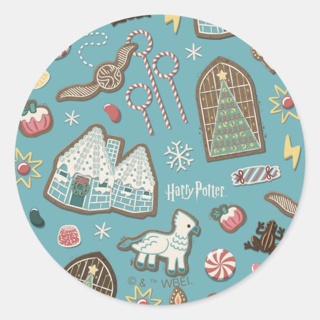 Pegatina Redonda HARRY POTTER™ HOGWARTS™ Navidades Patrón de cookie (Anverso)