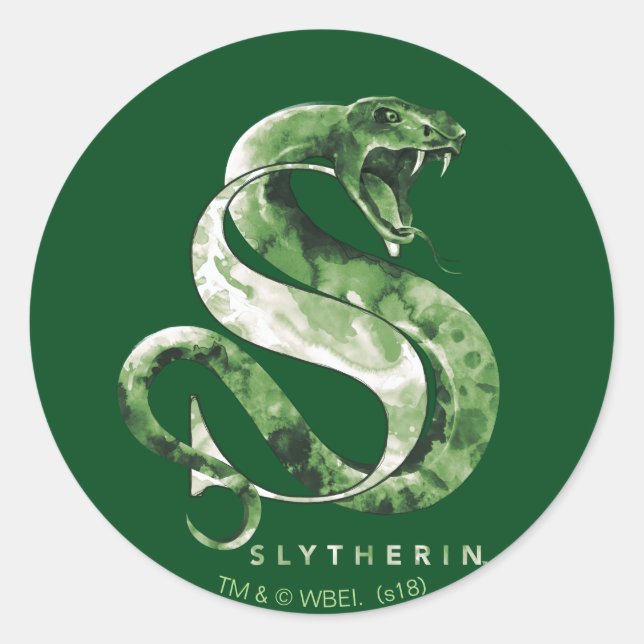 Pegatina Redonda Harry Potter | SLYTHERIN™ Serpiente Acuarela (Anverso)