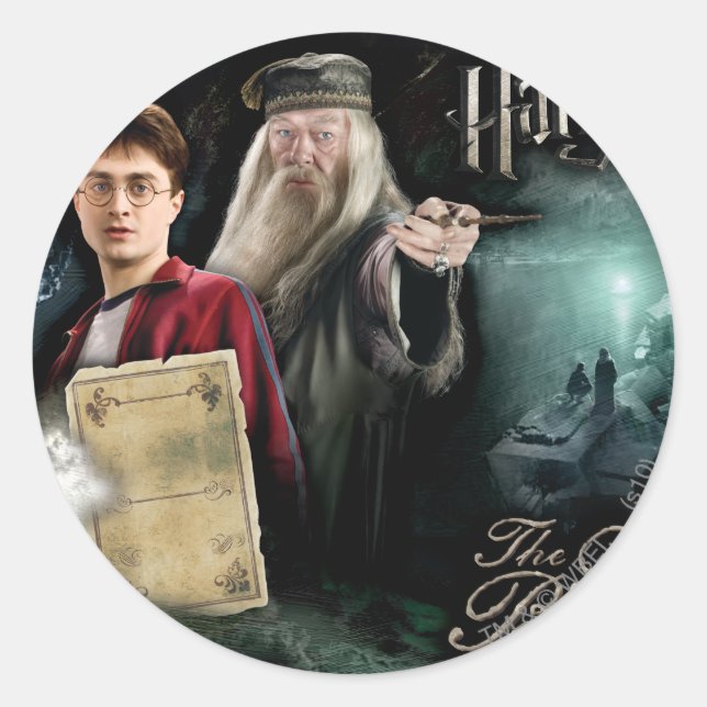 Pegatina Redonda Harry Potter y Dumbledore (Anverso)