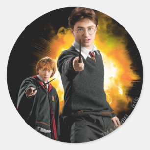 Pegatina Redonda Harry Potter y Ron Weasely