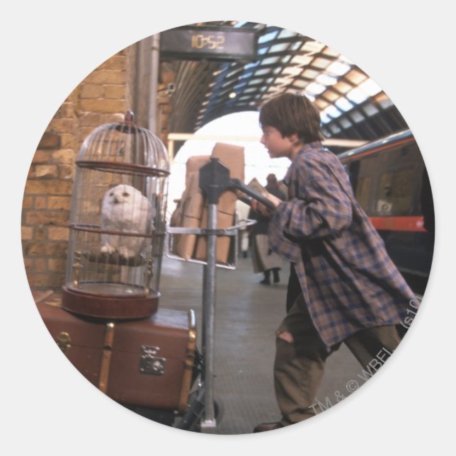 Pegatina Redonda Harry y Hedwig PLATFORM 9 3/4™ (Anverso)