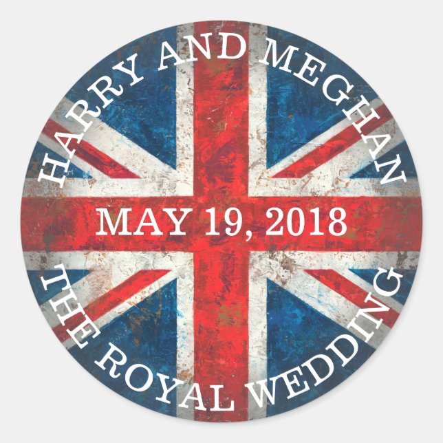 Pegatina Redonda Harry y Meghan Royal Boda (Anverso)