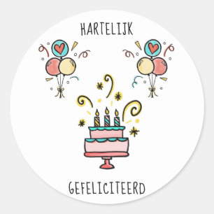 Pegatina Redonda Hartelijk Gefeliciteerd   Happy Birthday