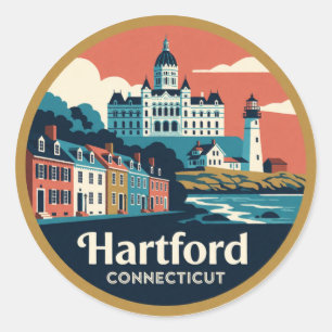 Pegatina Redonda Hartford Connecticut EE. UU. Historia de Nueva Ing