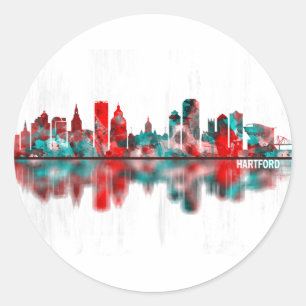 Pegatina Redonda Hartford Connecticut Skyline