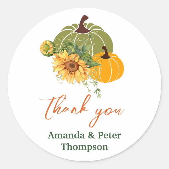 Pegatina Redonda Harvest Cute Little Pumpkin Sunflowers Baby Shower (Anverso)