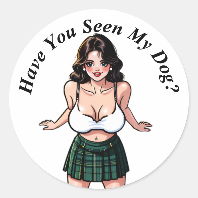Pegatina Redonda ¿Has visto a mi perro? Manga cuta (Anverso)