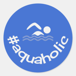 Pegatina Redonda Hashtag slogan de diversión acuaholic natación