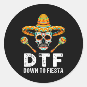 Pegatina Redonda Hasta Fiesta Funny Fiesta Mexicano Skull Funny Cin