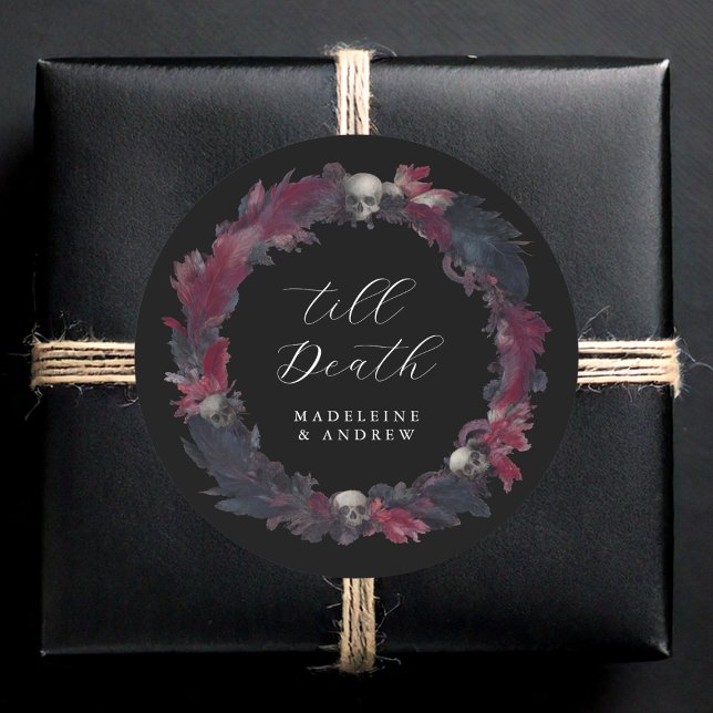 Pegatina Redonda Hasta la muerte Vintage Boda gótica plumas de crán (Subido por el creador)