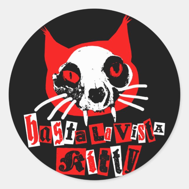 PEGATINA REDONDA HASTA LA VISTA KITTY (Anverso)