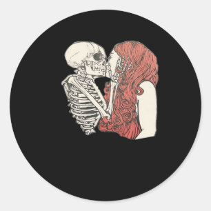 Pegatina Redonda Hasta que la Muerte nos Separe Arte de Esqueleto C