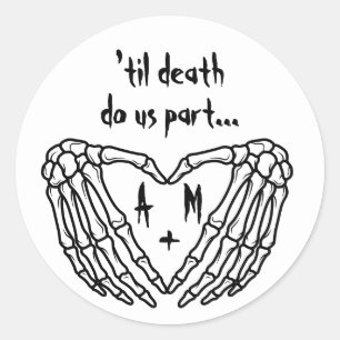 Pegatina Redonda Hasta que la Muerte nos Separe Corazón de Esquelet