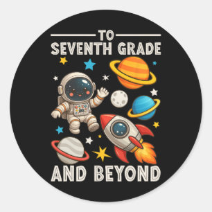 Pegatina Redonda Hasta séptimo grado y más allá Astronauta divertid