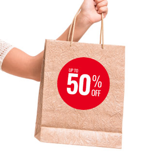 Pegatina Redonda Hasta un 50% de descuento (50) venta de Small Busi