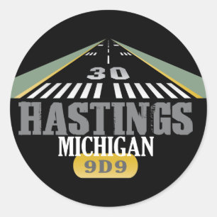 Pegatina Redonda Hastings MI - Airport Runway