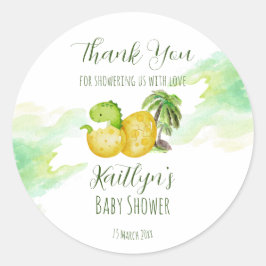 Pegatina Redonda Hatear pronto acuarela verde bebé dinosaurio