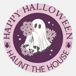 Pegatina Redonda Haunt House Happy Halloween