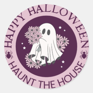 Pegatina Redonda Haunt House Happy Halloween