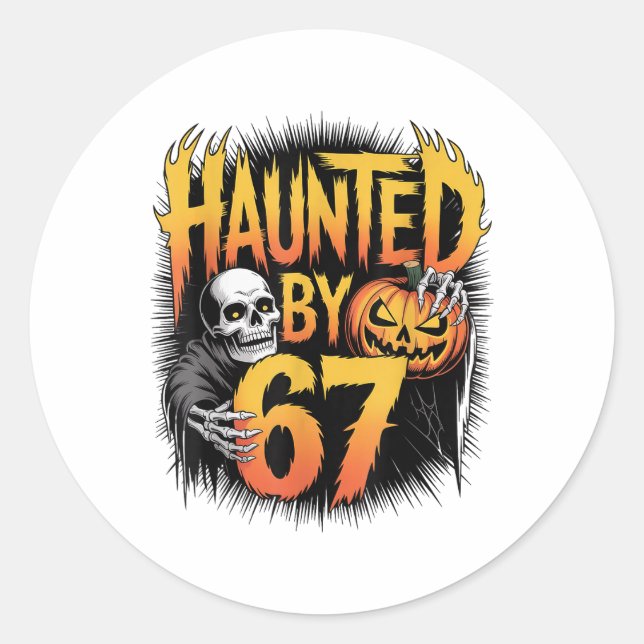 Pegatina Redonda Haunted 67 Meme Six Seven 6-7 Funny Internet Joke  (Anverso)