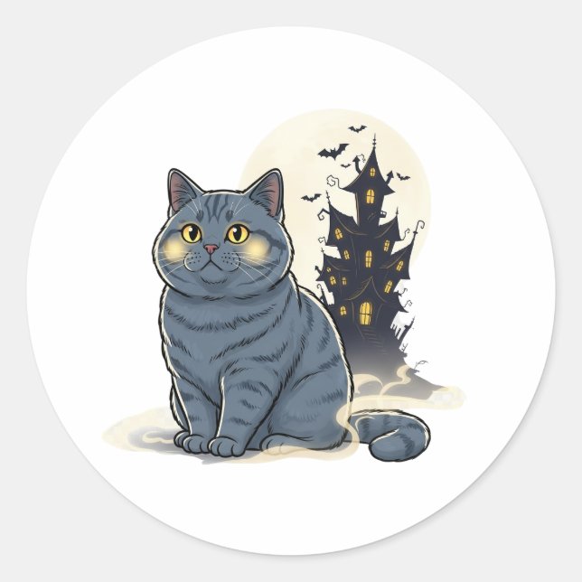 Pegatina Redonda Haunted Brit House - British Shorthair Halloween (Anverso)