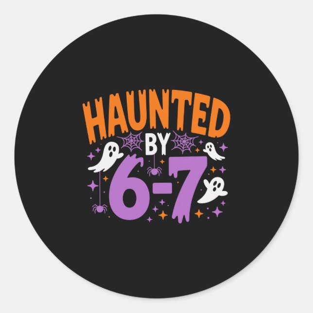Pegatina Redonda Haunted Halloween Skeleton Haunted Six Seven Numbe (Anverso)