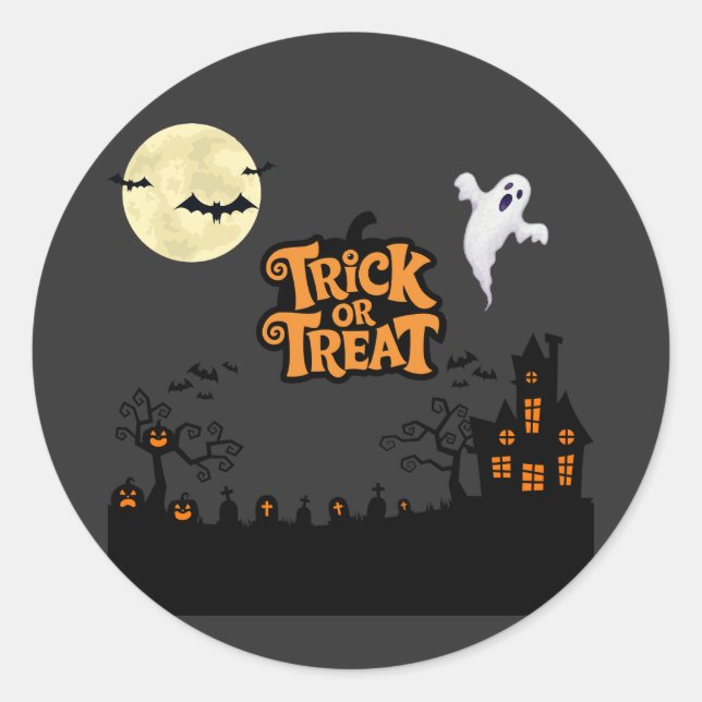 Pegatina Redonda Haunted Hill | Silhouette clásica de Halloween Hou (Anverso)