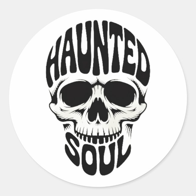Pegatina Redonda Haunted Soul Skull Typography (Anverso)