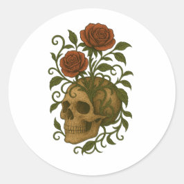 Pegatina Redonda Haunting Beauty  Skull and Roses Halloween Art