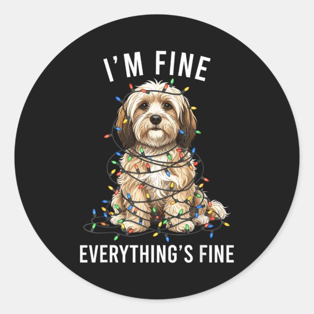 Pegatina Redonda Havanese Christmas I'm Fine Everything Is Fine  (Anverso)