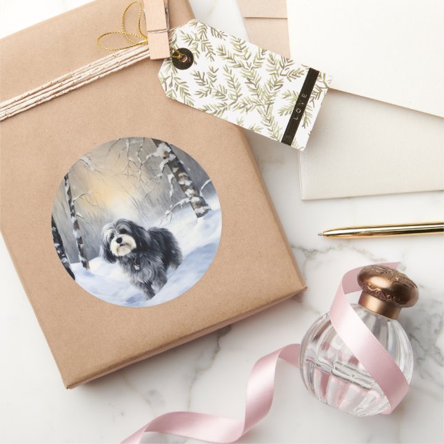 Pegatina Redonda Havanese Deja que nieve Navidad (Regalar)