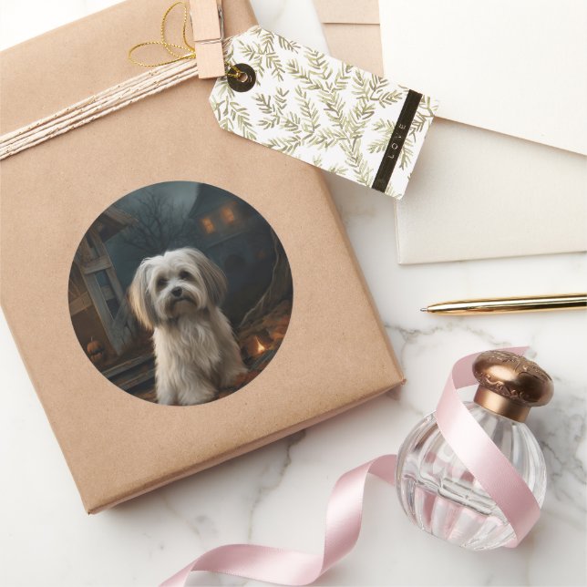 Pegatina Redonda Havanese Halloween Espantoso (Regalar)