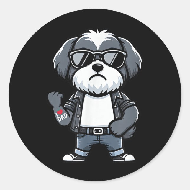 Pegatina Redonda Havanese I love Dad Funny Dog Tattoo (Anverso)