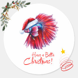 Pegatina Redonda Have a Betta Christmas Funny Santa Fish Lover Pun