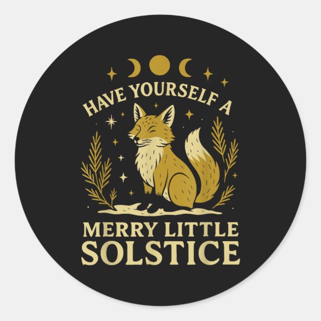 Pegatina Redonda Have Yourself A Merry Little Solstice Fox Mystic  (Anverso)