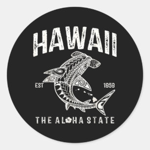 Pegatina Redonda Hawái Tribal Shark Aloha Polinesio Hawaiano